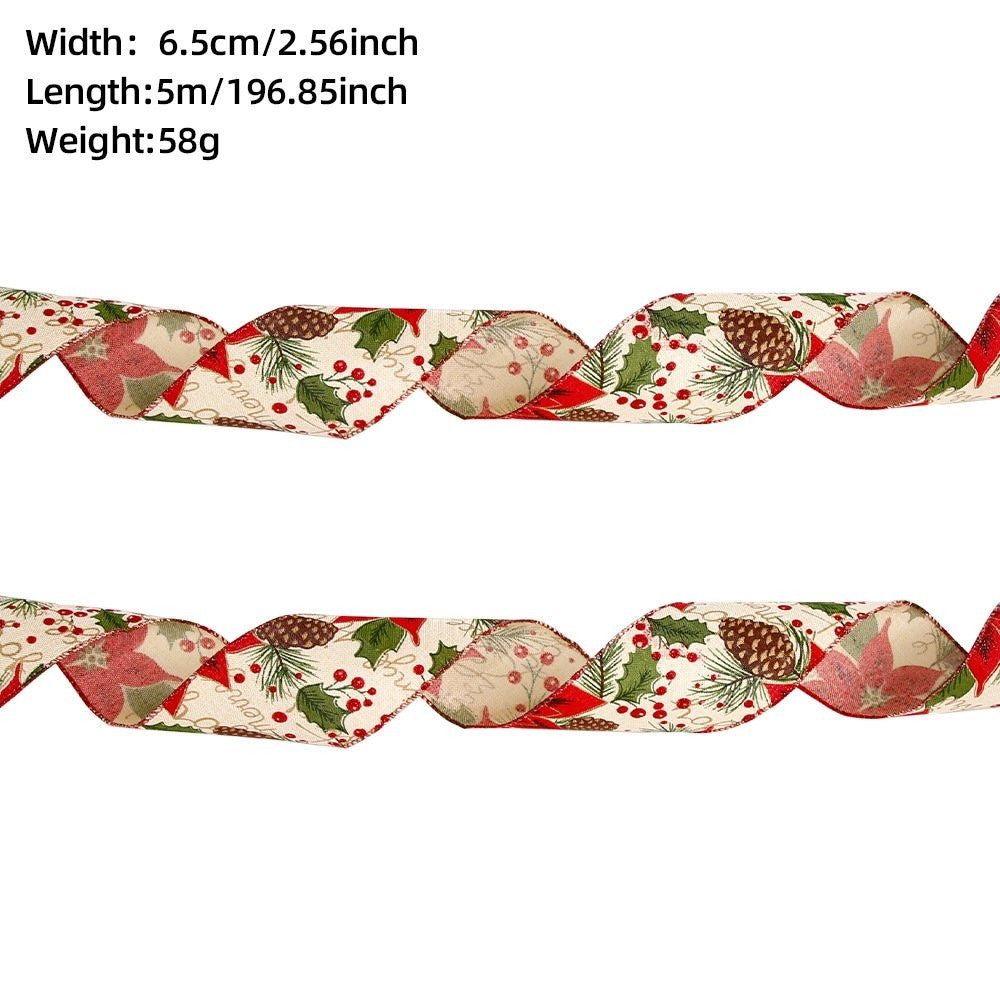 1M Khaki Red Flower Pinecone (6.5CM) Ribbon