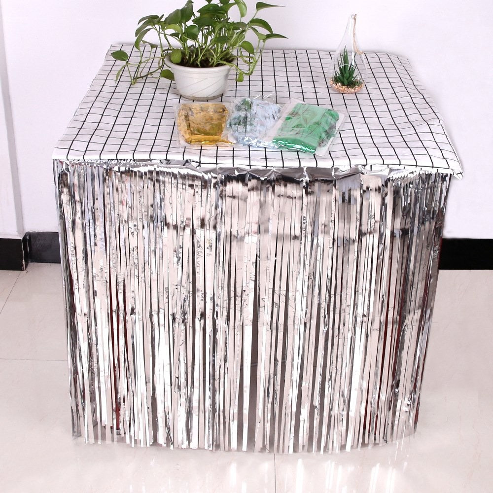 2.75M*75CM Silver Tinsel Table Skirt Tinsel Curtain