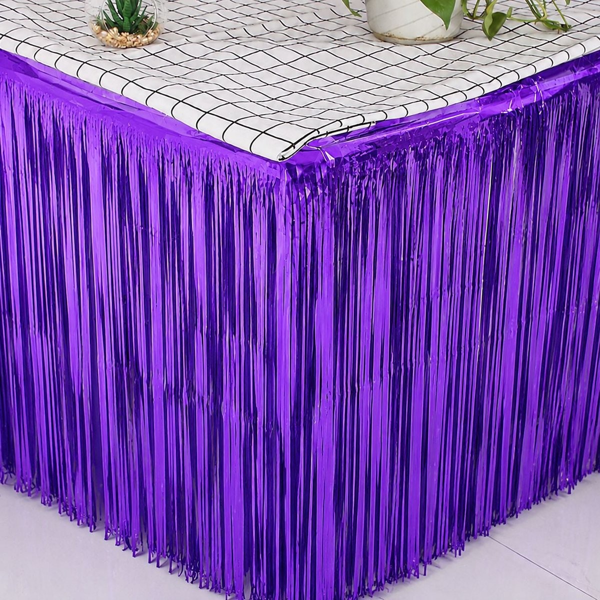 2.75M*75CM Silver Tinsel Table Skirt Tinsel Curtain 10
