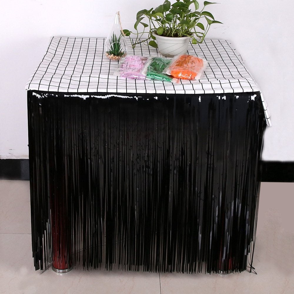 2.75M*75CM Silver Tinsel Table Skirt Tinsel Curtain 4