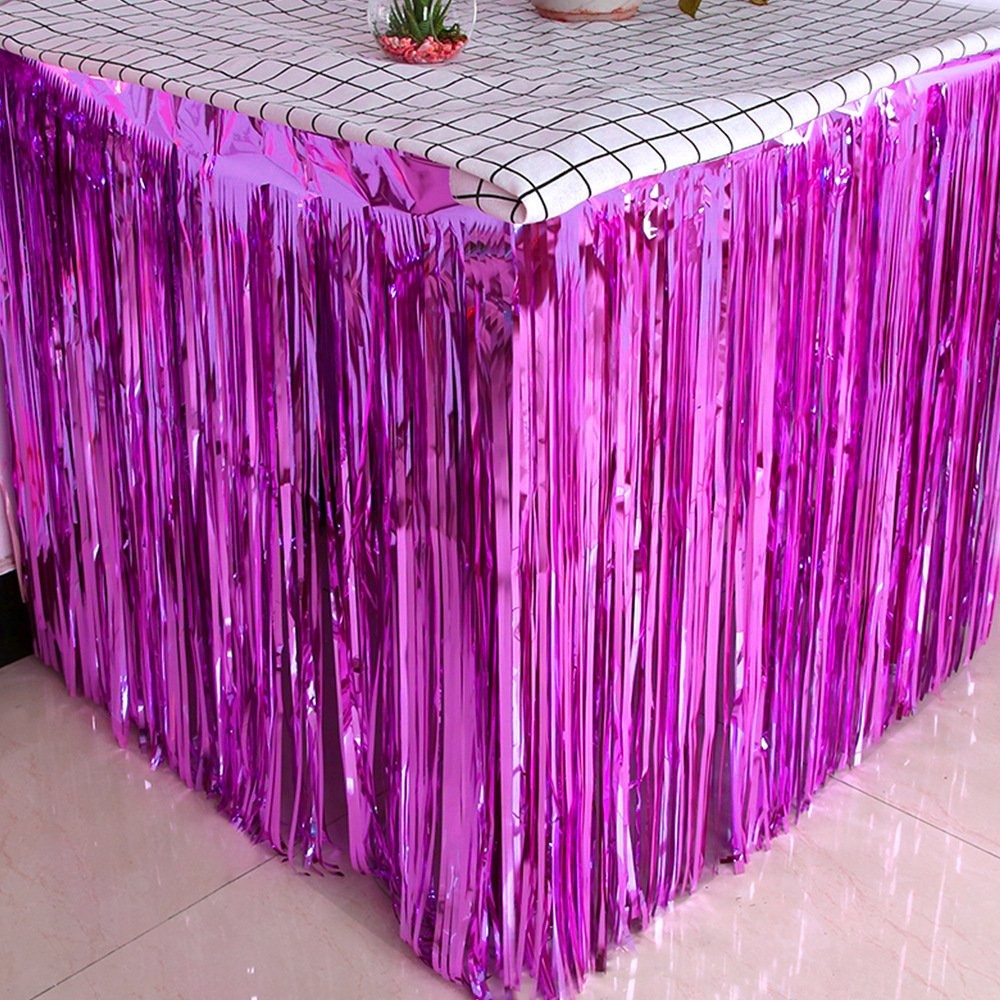 2.75M*75CM Silver Tinsel Table Skirt Tinsel Curtain 9