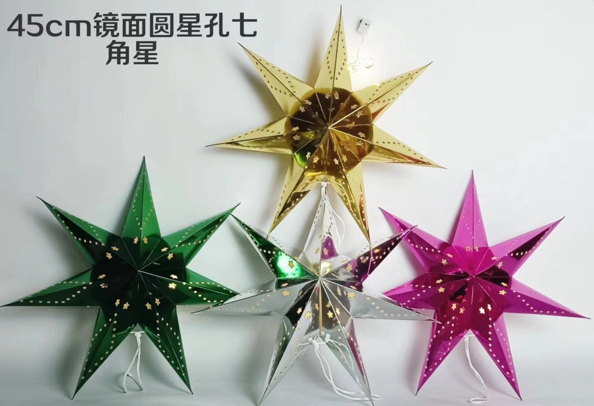 30cm Mirror Round Star Hole 9-Point Star (250g Gold Cardstock) - (Gold, Silver, Red, Blue, Green, Rose Red) 3