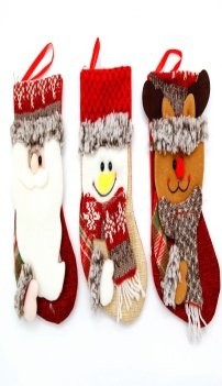 Burlap Knitted Opening Grey Fluffy Ring Head Small Stocking