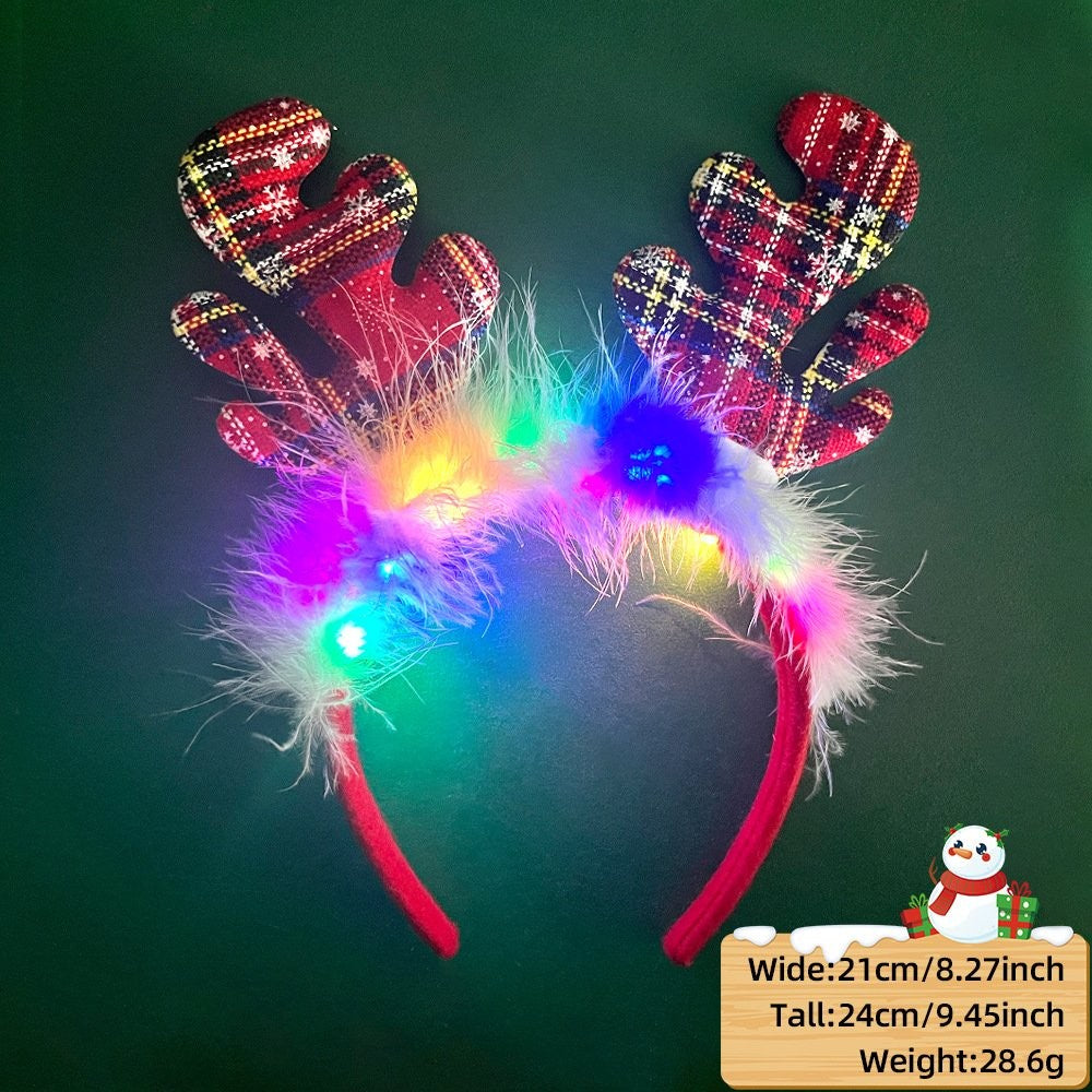 Christmas Red Antler Headband (with LED + Fluffy)