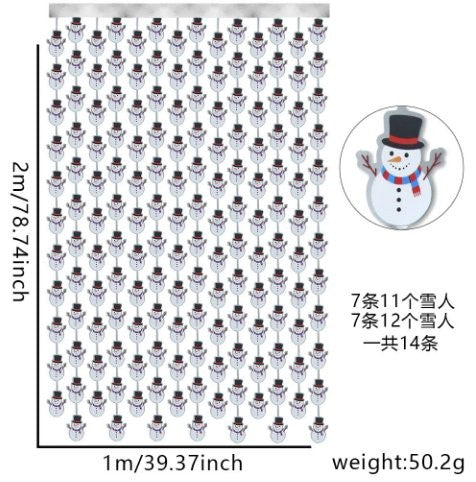 Color Print Snowman Tinsel Curtain
