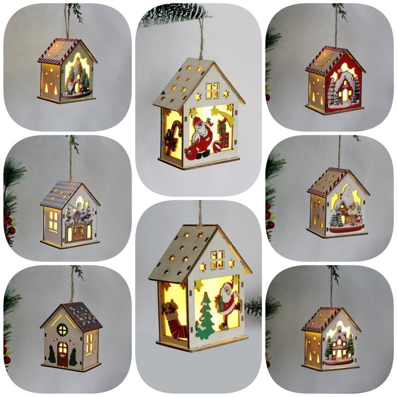 Colorful LED Wood House (Large) Ornament 7x6cm