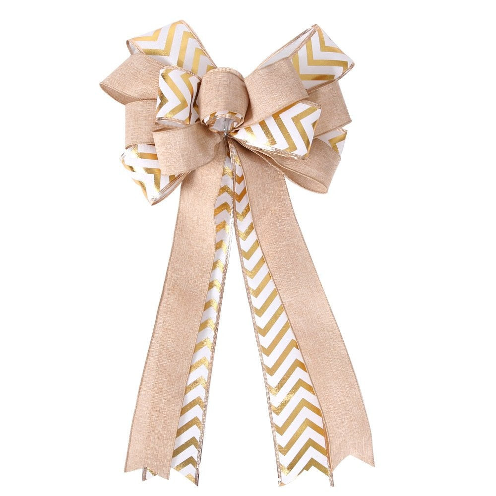 Double Layer Gold Stripe Patch Maple Leaf Large Bow