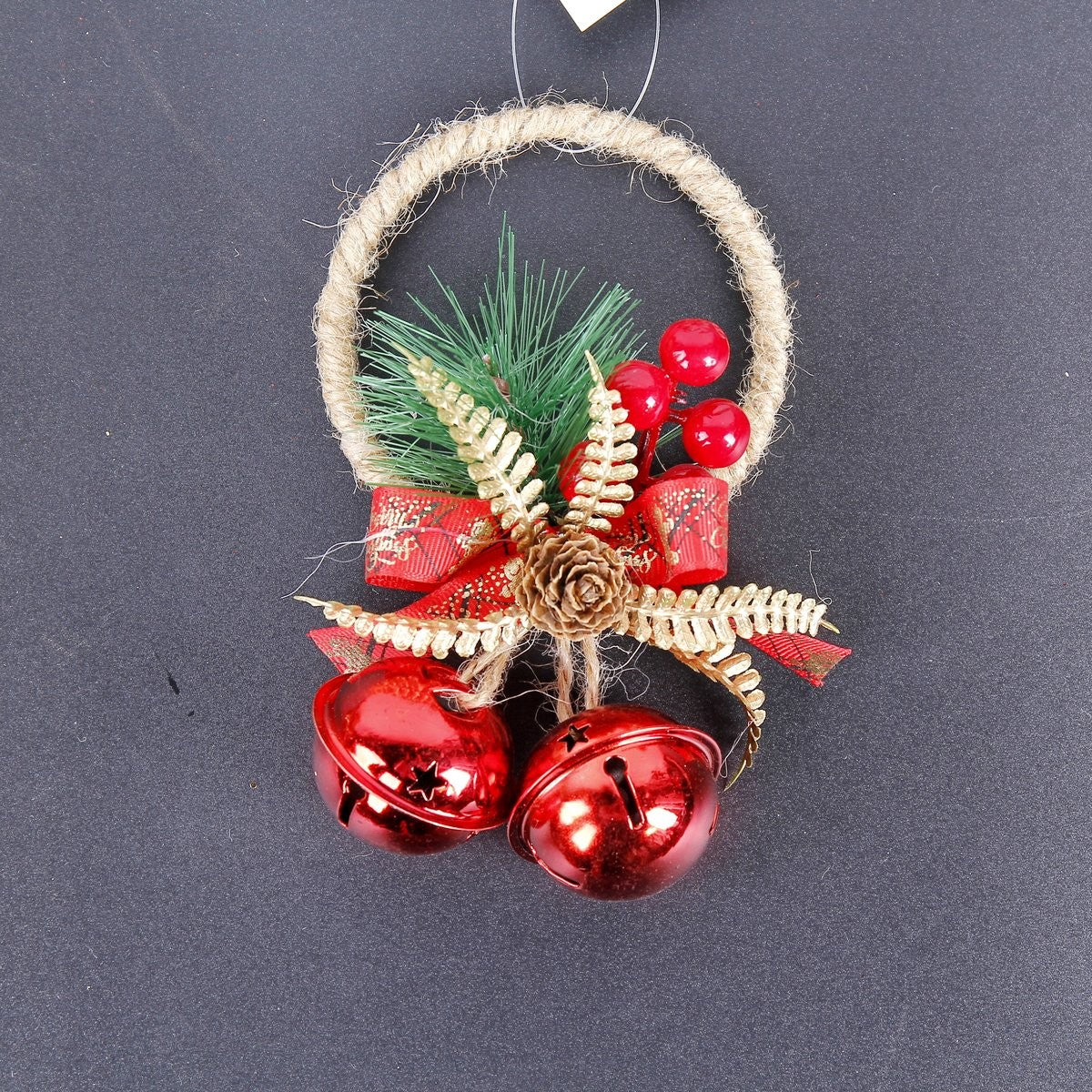 Jute Twine Round Ring - Red Five Star Bell Garland 8.5x14cm
