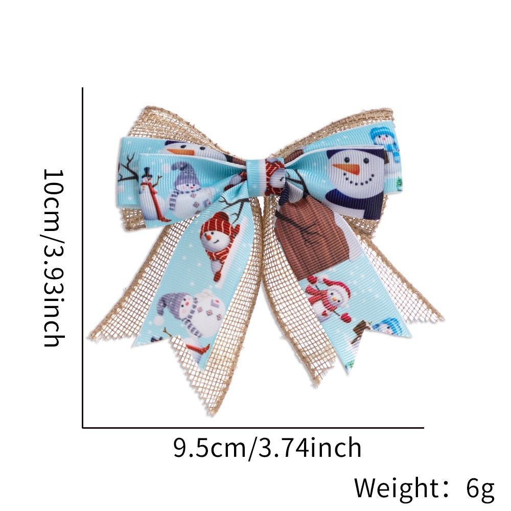 Light Blue Fabric Snowman Printed Bow