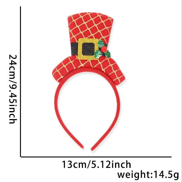 Plaid Blue Plaid Top Hat Style Christmas Headband 3