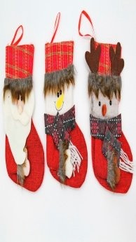 Red Fabric Plaid Opening Grey Long Fluffy Head Small Stocking
