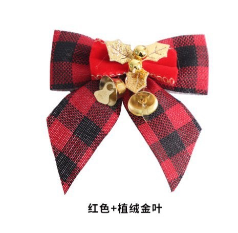 Red + Flocked Gold Leaf Bow