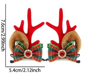 Red Green Plaid Bow Red Antler Clip Pair Hair Clip