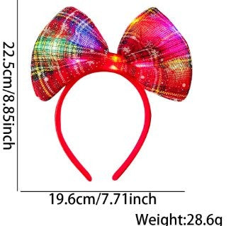 Red Green Stripe Bow Style (Colorful LED)) Headband 7