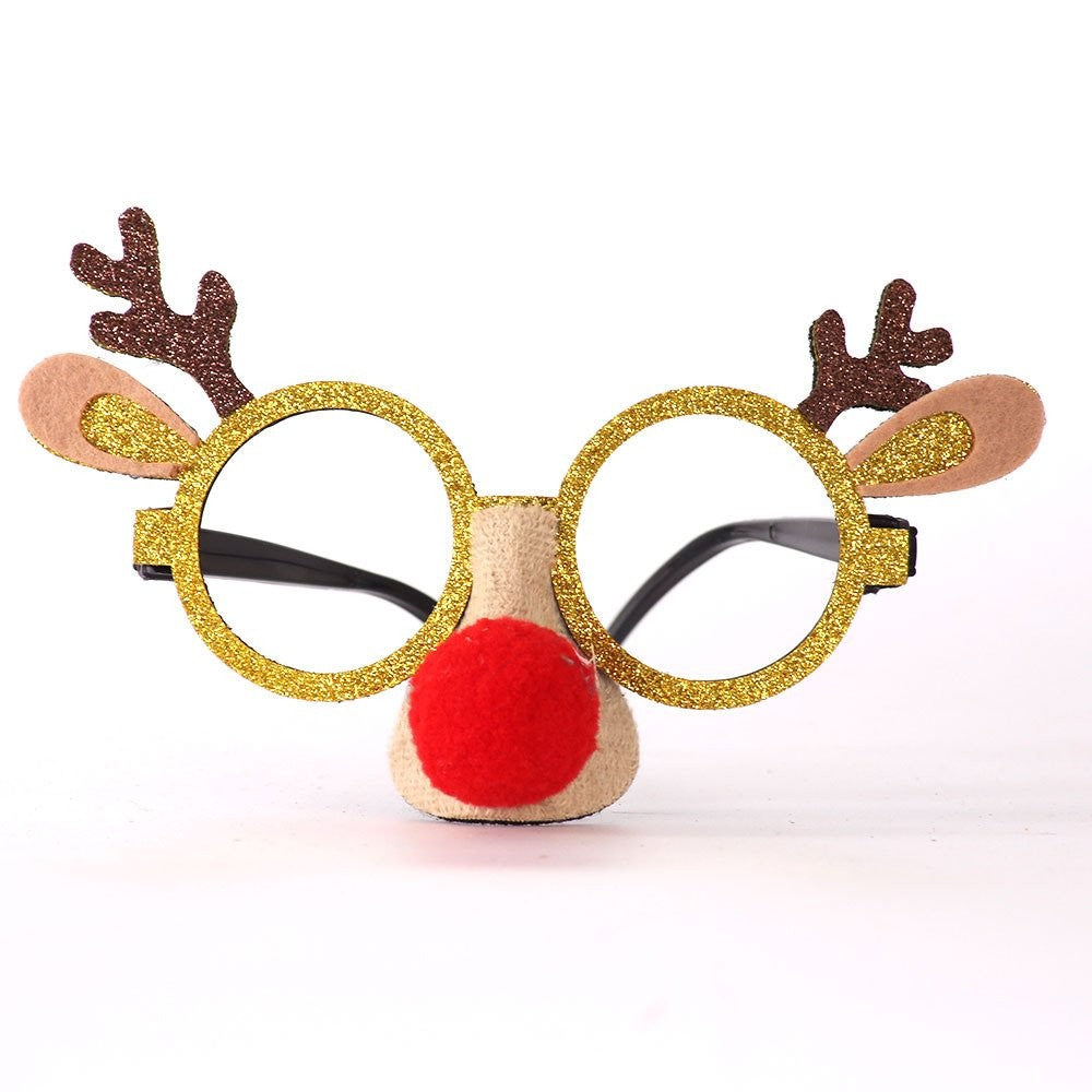Red Nose Gold Frame Antler Glasses