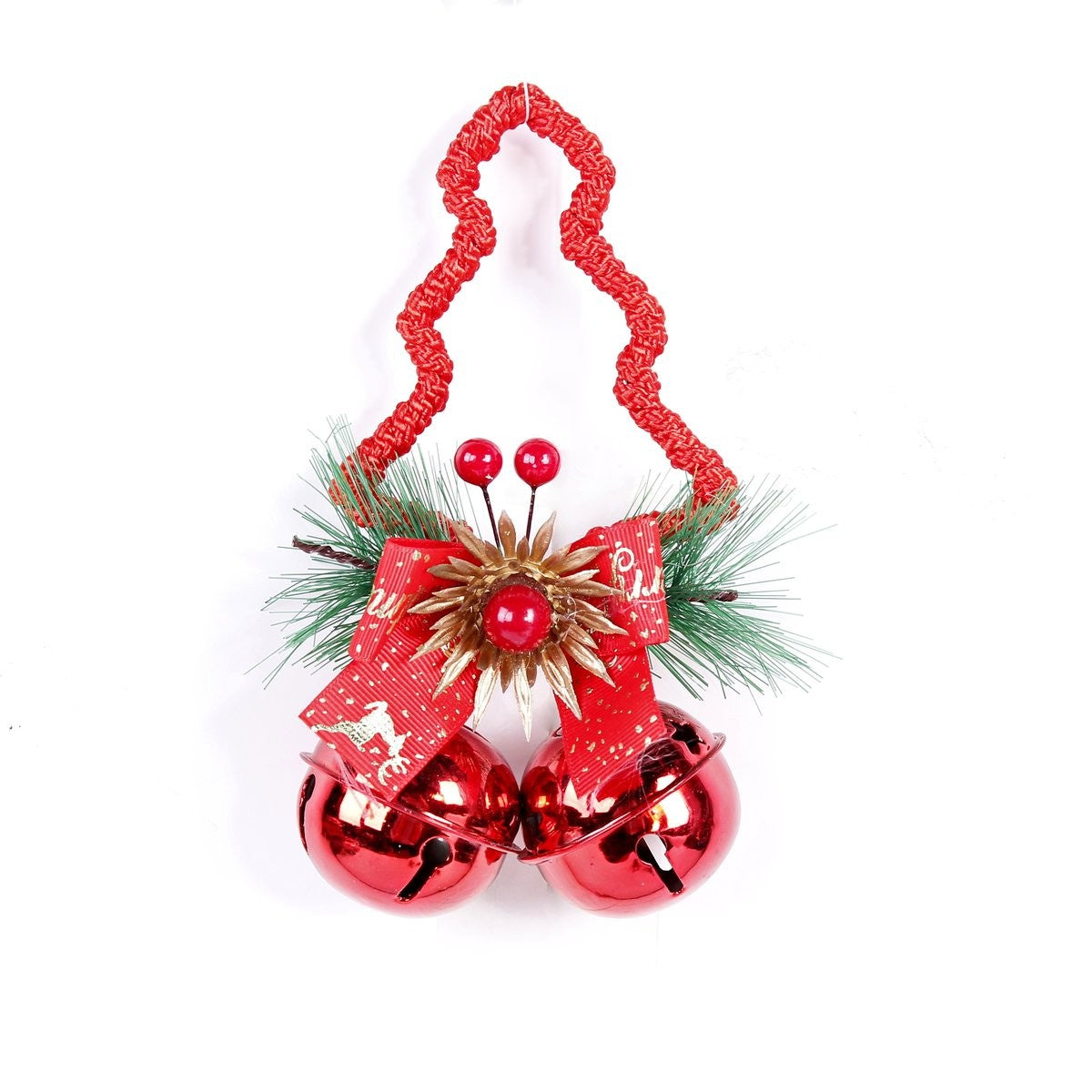 Red Nylon String Tree Shape - Red Large Five Star Bell Garland