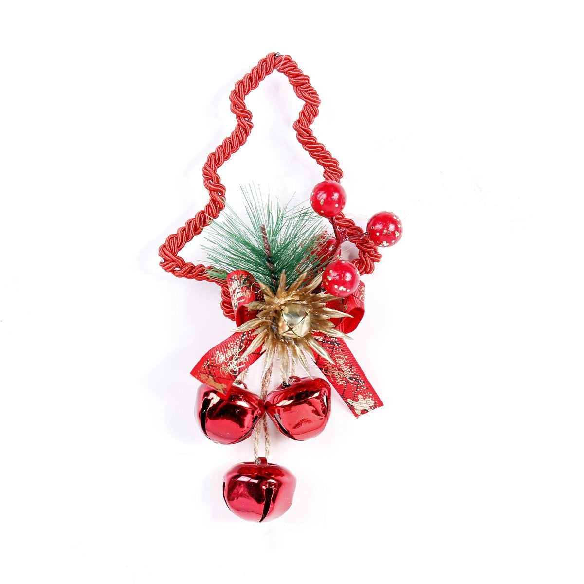 Red Nylon String Tree Shape - Red Small Five Star Bell Garland