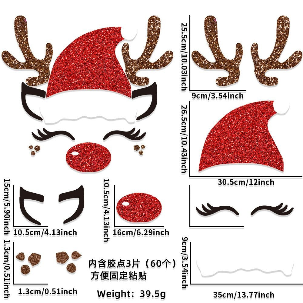 Santa Hat Reindeer Style (Includes 3 Pcs Glue Dots) Door Sticker
