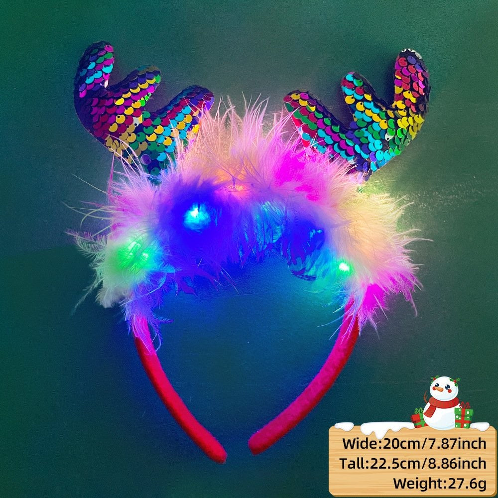 Sequin Antler Headband (with LED + Fluffy)