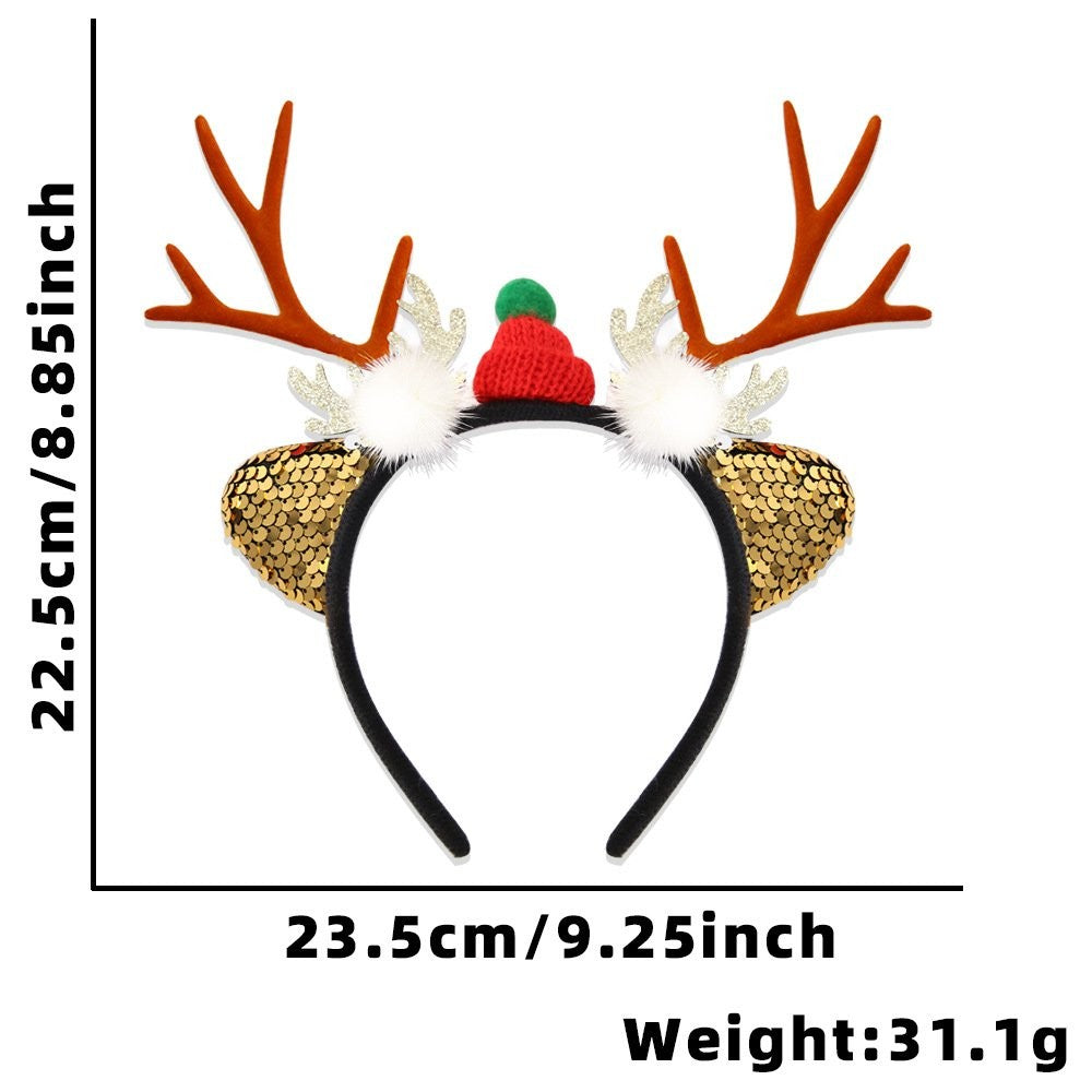 Sequin Reindeer Ear Mini Hat Brown Antler Headband 23.8*23cm