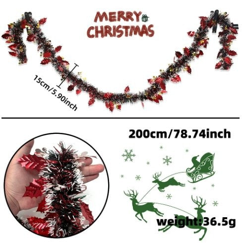 Silver Leaf Red Berry Snow-Dusted White Tinsel 2