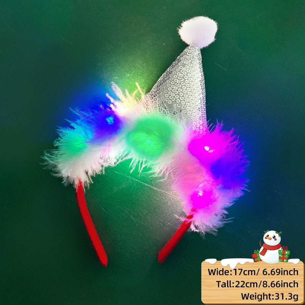 Silver Santa Hat Style (with LED + Fluffy) Headband
