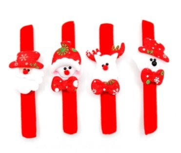 Single Layer Plush Red Snap Bracelet (Red Printed Bow) Hair Clip