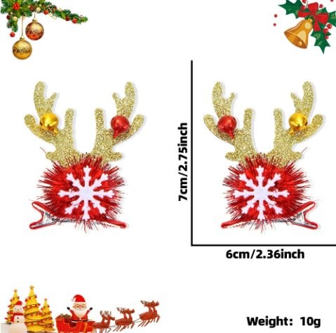 Snowflake Bell Antler Hair Clip 7*6cm