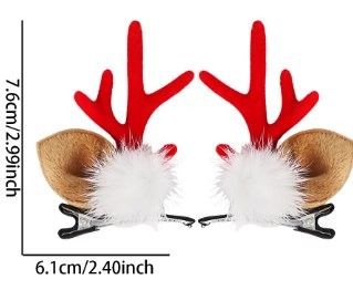 White Pom-Pom Red Antler Hair Clip