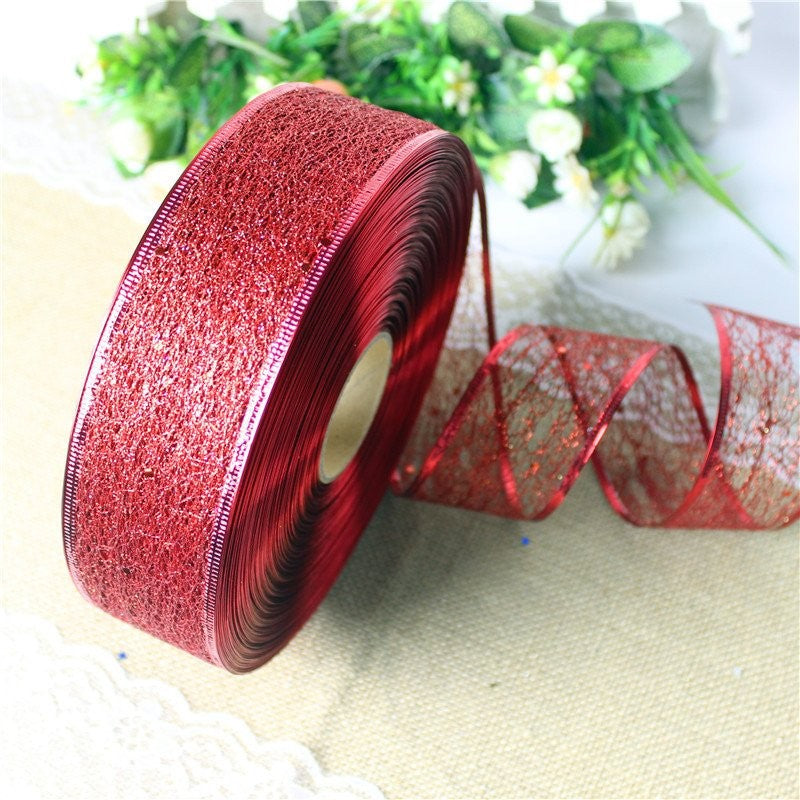 100 Size Red Edge Random Mesh Pressed Edge Ribbon