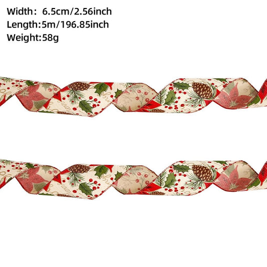 1M Khaki Red Flower Pinecone (6.5CM) Ribbon