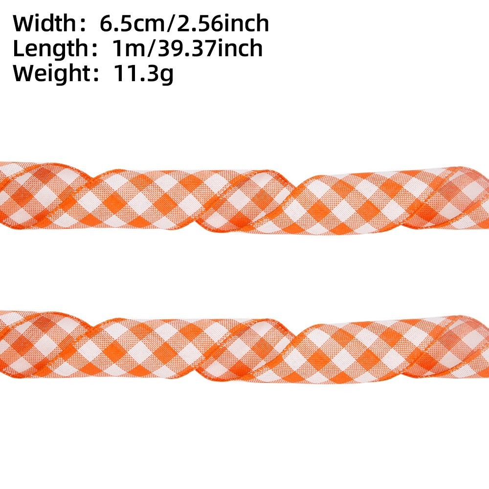 1M Orange White Plaid (6.5CM) Ribbon
