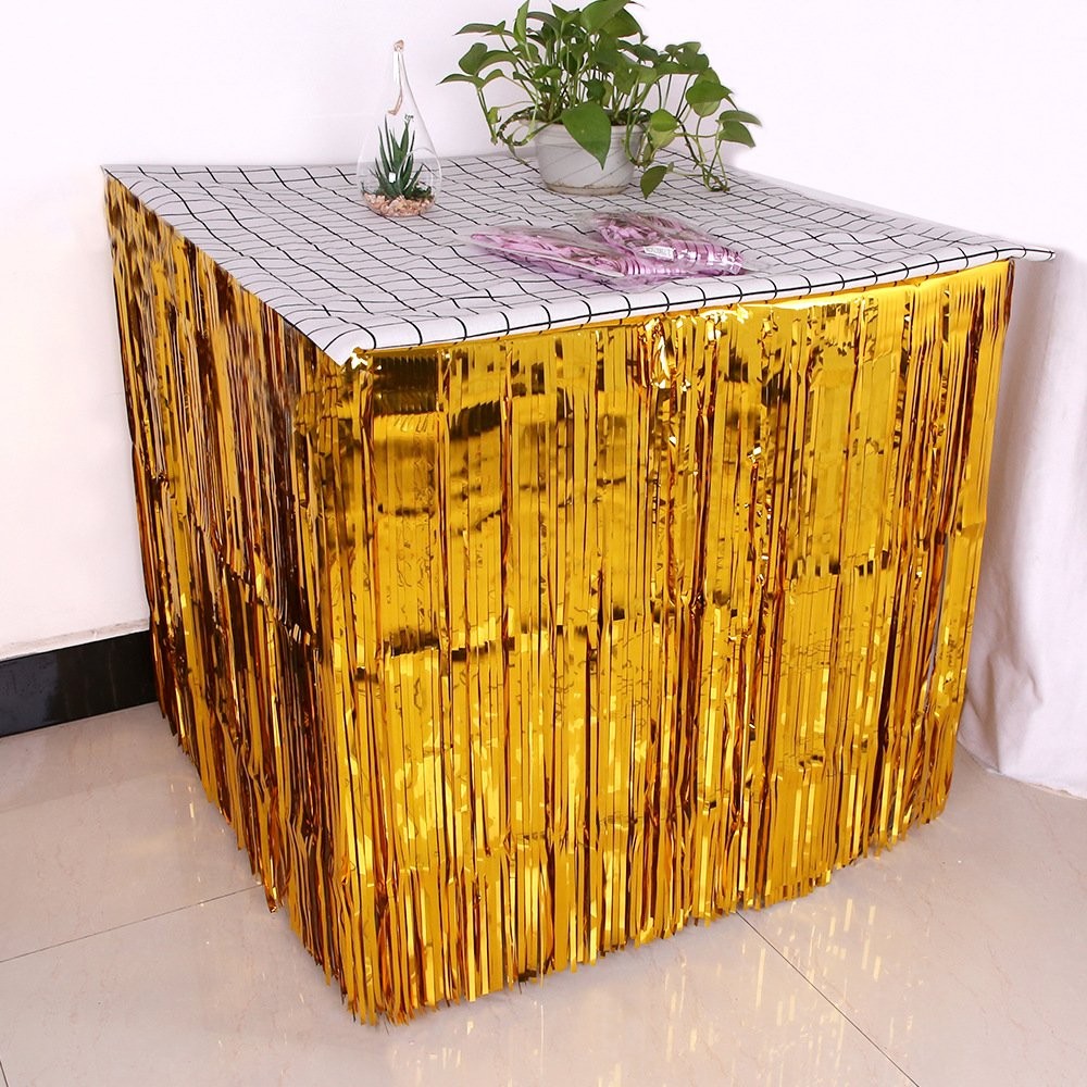 2.75M*75CM Silver Tinsel Table Skirt Tinsel Curtain 3