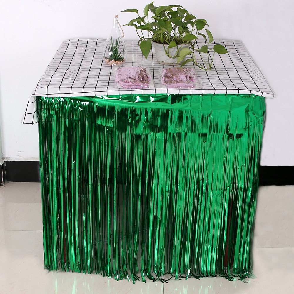 2.75M*75CM Silver Tinsel Table Skirt Tinsel Curtain 5