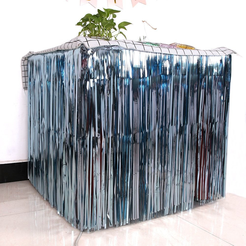 2.75M*75CM Silver Tinsel Table Skirt Tinsel Curtain 6