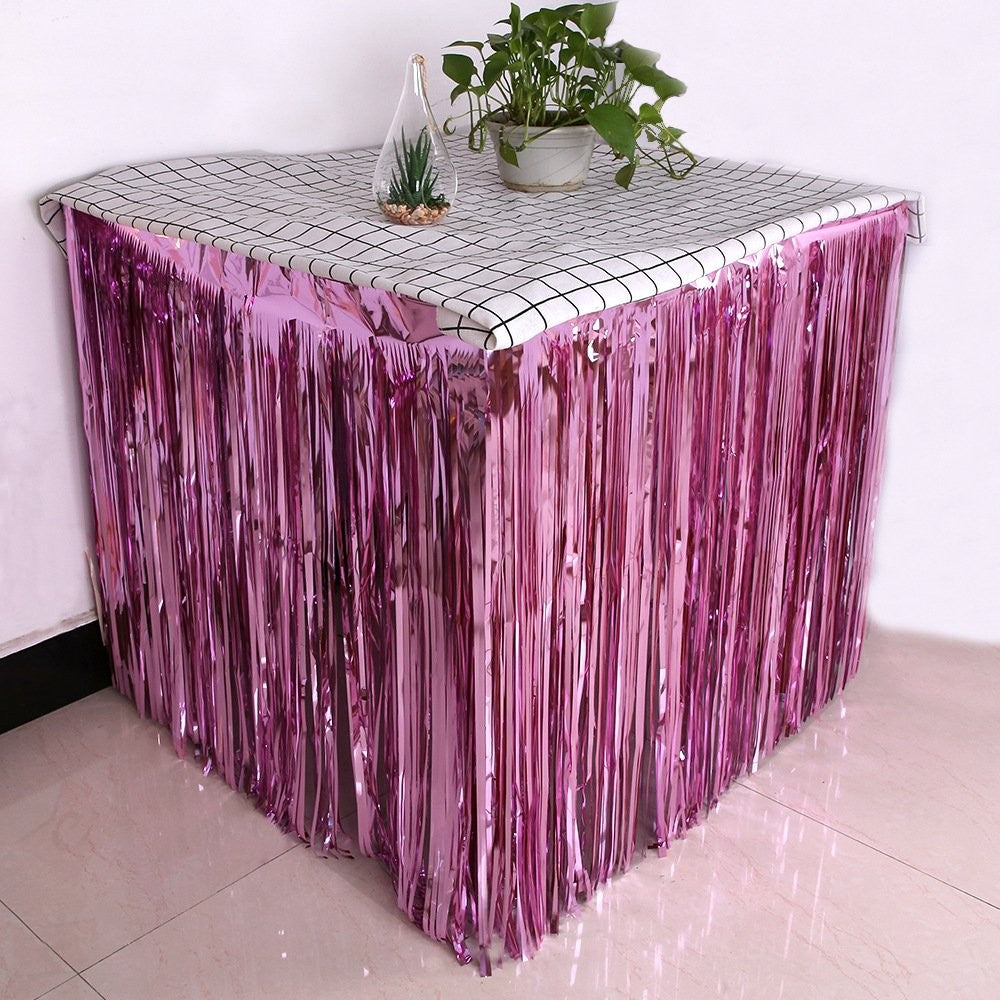 2.75M*75CM Silver Tinsel Table Skirt Tinsel Curtain 7