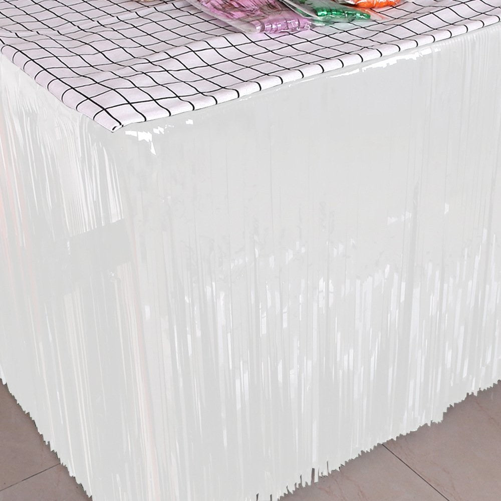 2.75M*75CM White Tinsel Table Skirt Tinsel Curtain