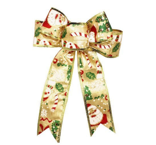 20cm Gold Santa Head Ribbon Bow