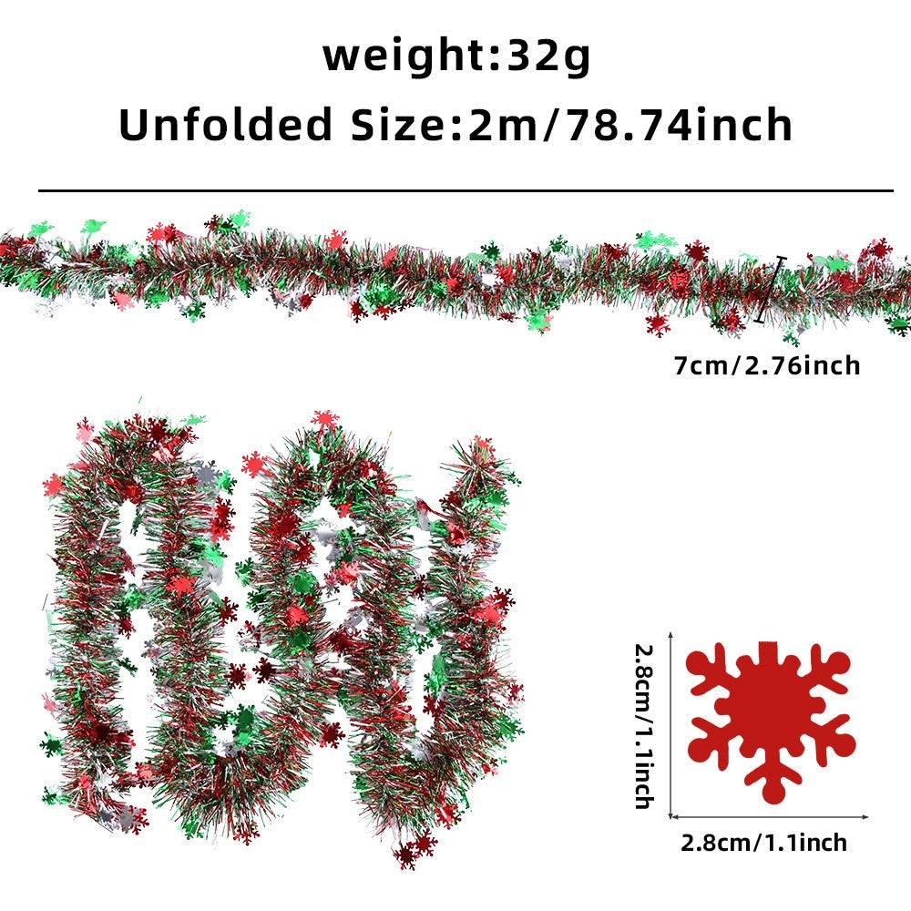 2M Red Silver Green Snowflake Tinsel