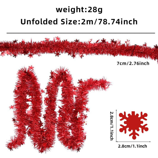 2M Red Snowflake Tinsel 7*200cm