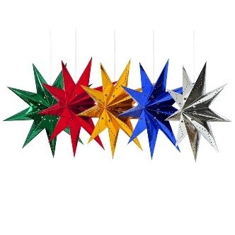 30cm Mirror Round Star Hole 9-Point Star (250g Gold Cardstock) - (Gold, Silver, Red, Blue, Green, Rose Red)