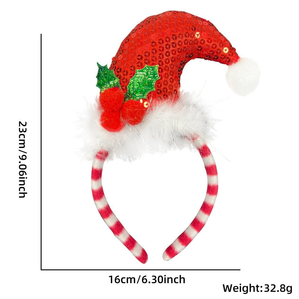 Berry Sequin Santa Hat White Fluffy Headband
