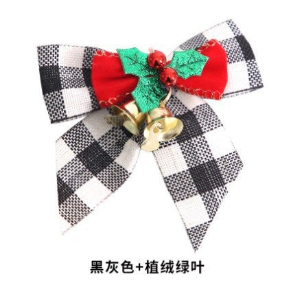 Black Grey + Flocked Green Leaf Bow