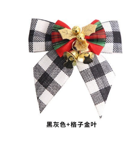 Black Grey + Plaid Gold Leaf Bow