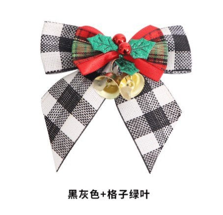 Black Grey + Plaid Green Leaf Bow