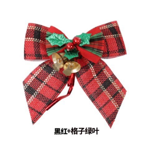 Black Red + Plaid Green Leaf Bow