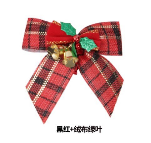 Black Red + Plush Green Leaf Bow