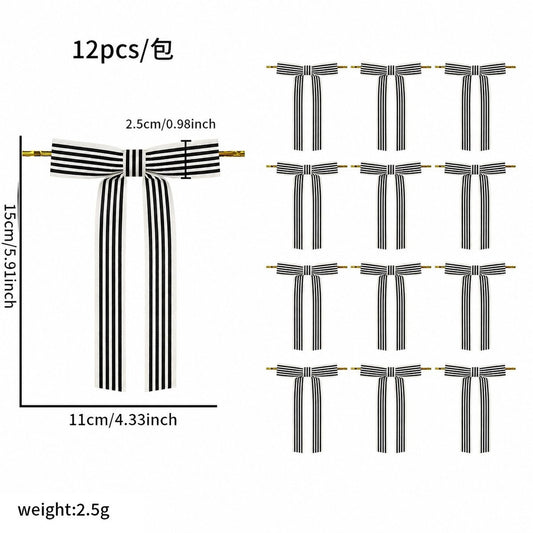 Black White Stripe Bow (12 Pc / Bag)