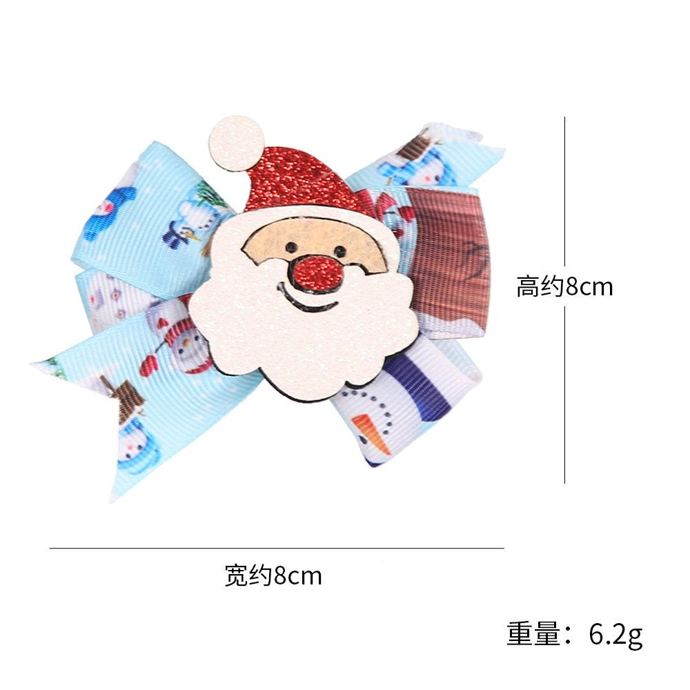 Blue Bow Santa Hair Clip