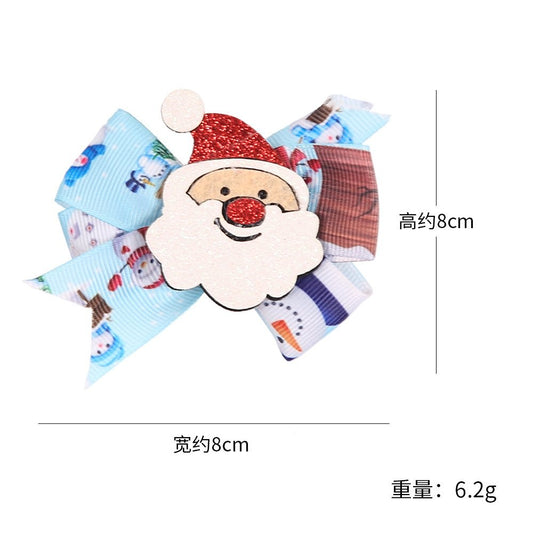 Blue Bow Santa Hair Clip